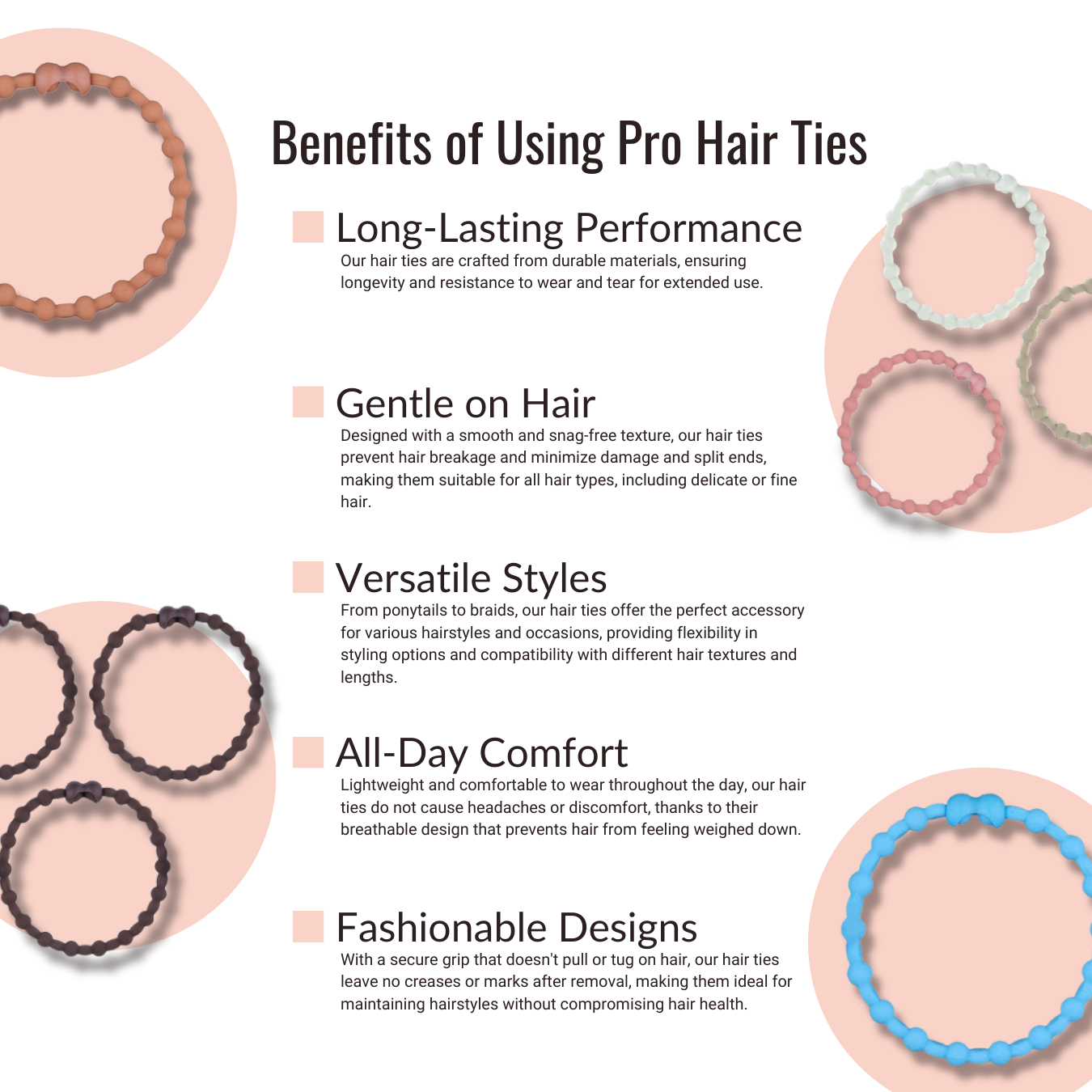 Dark Grey PRO Hair Ties (6-Pack): Effortless Style &amp; Secure Hold for Every Hair Type