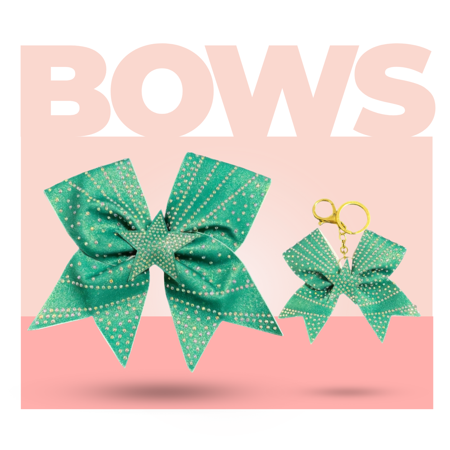 Green Star Cheer Bow Hair Accessory with Glittering Rhinestones