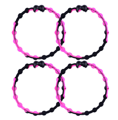 Black & Pink Hair Ties | Unique Design, Secure Hold, Pain-Free | 4-Pack