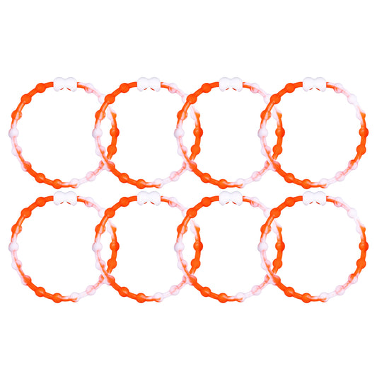 White & Orange PRO Hair Ties: Easy Release Adjustable for Every Hair Type PACK OF 8