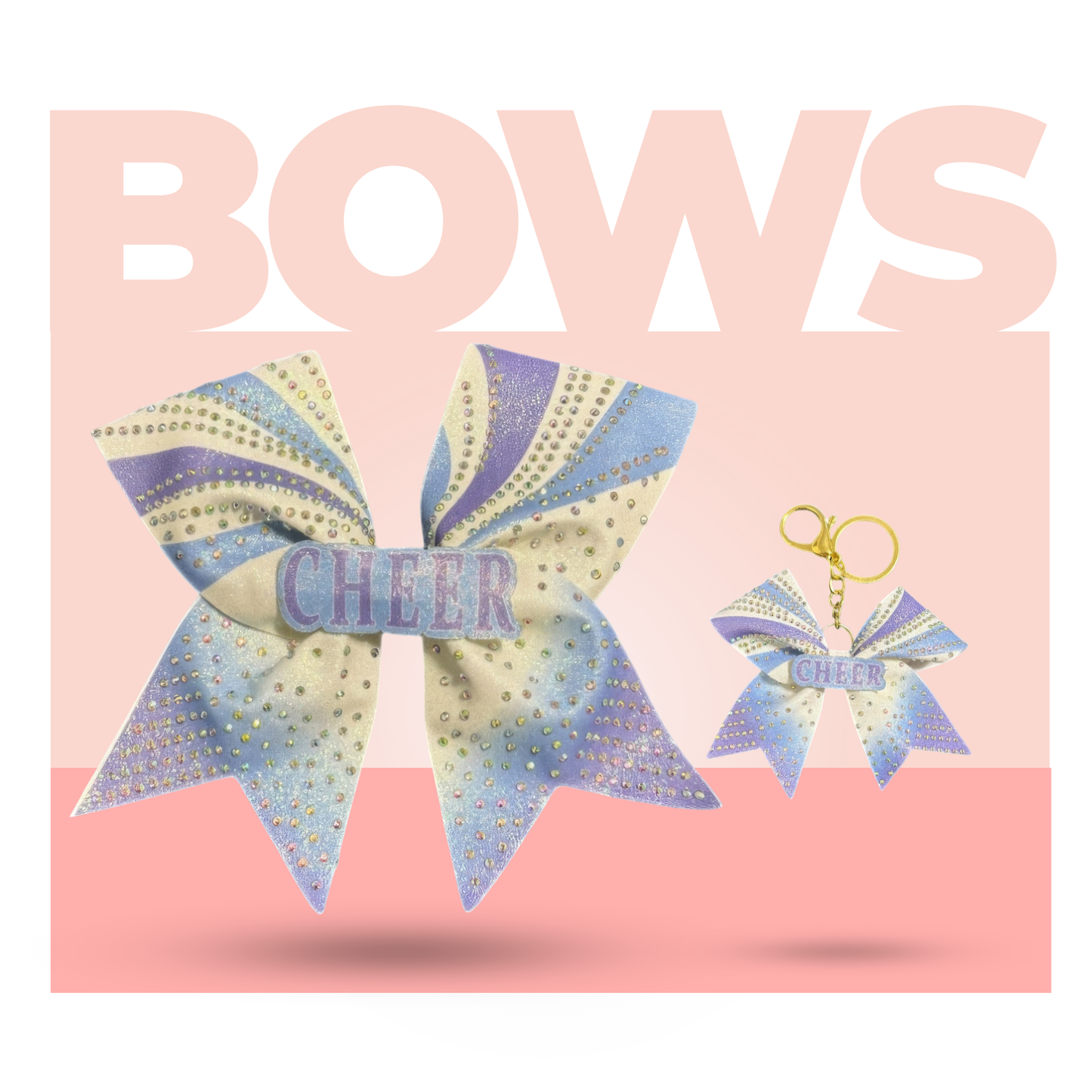 Purple & Teal Cheer Bow Hair Accessory with Glittering Rhinestones