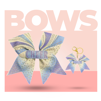 Purple & Teal Cheer Bow Hair Accessory with Glittering Rhinestones