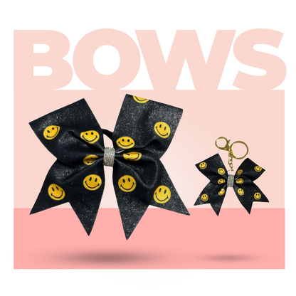 Black Smiley Face Cheer Bow Hair Accessory