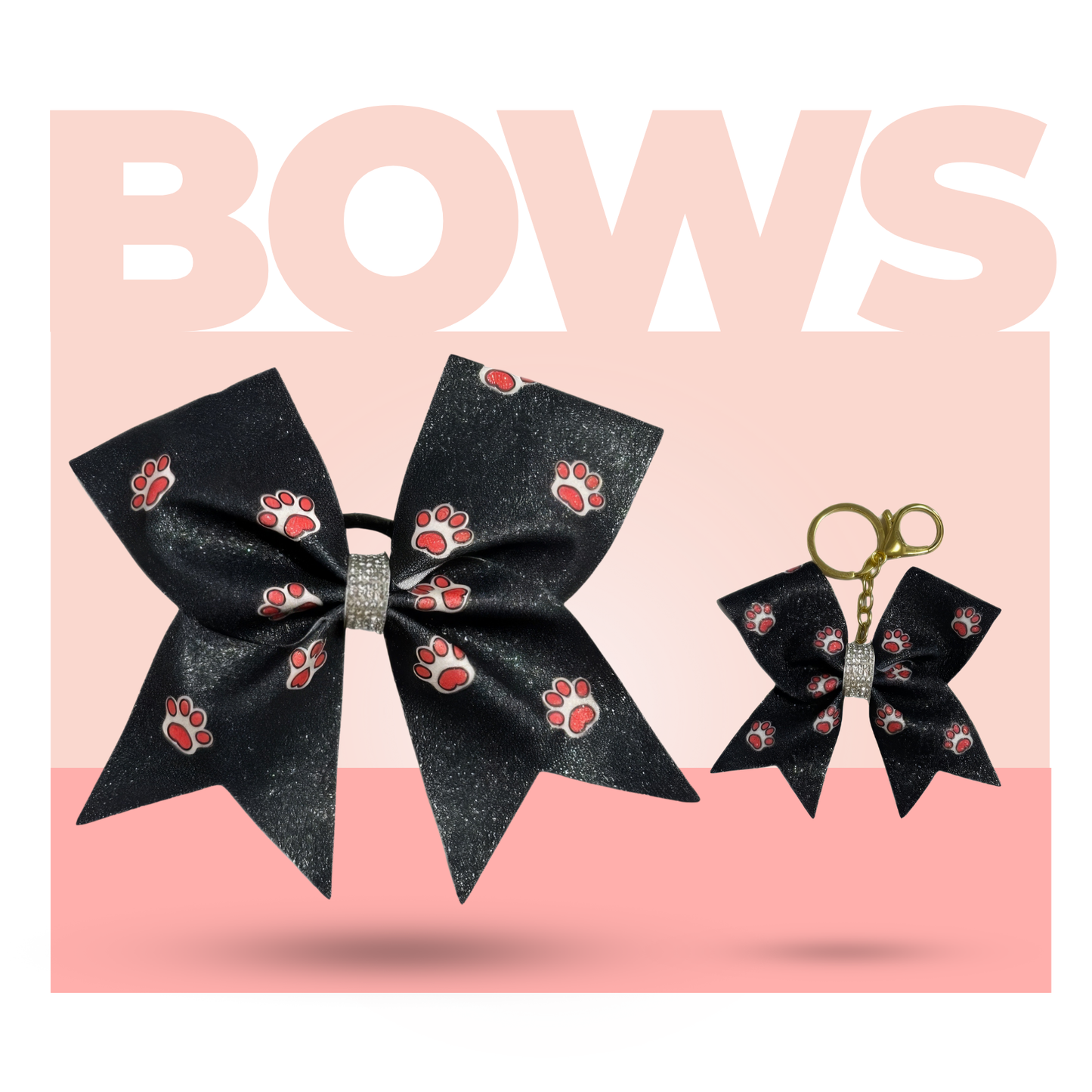 Black and Red Paw Print Cheer Bow Hair Accessory