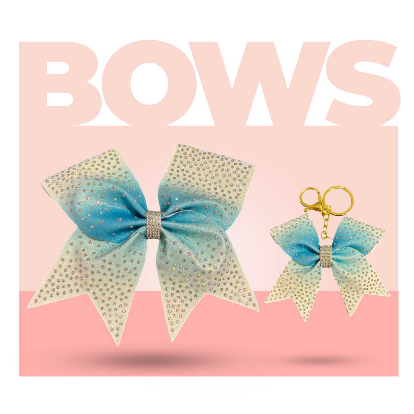 Cream and Blue Cheer Bow Hair Accessory with Glittering Rhinestones