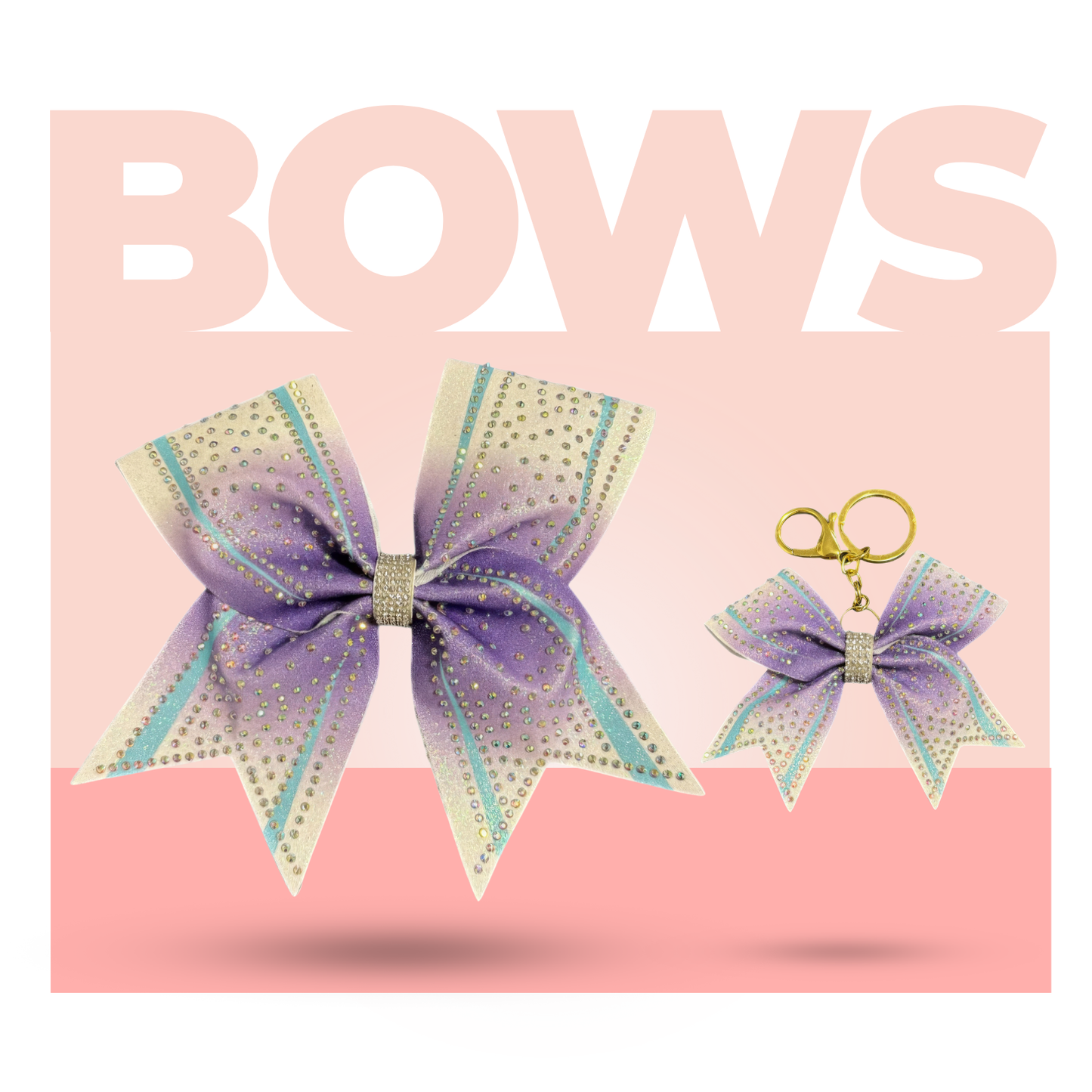 Cream and Purple Cheer Bow Hair Accessory with Glittering Rhinestones