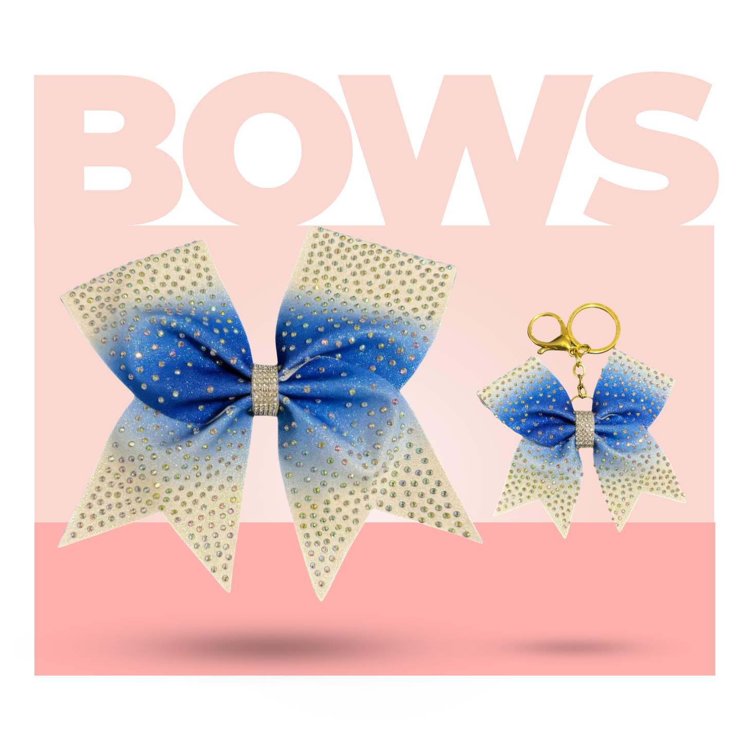 Blue Gradient Cheer Bow Hair Accessory with Glittering Rhinestones