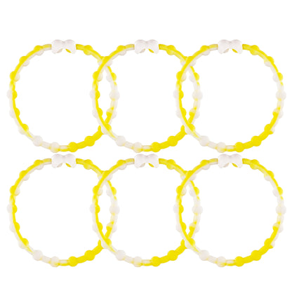 Sunshine & Clean Lines: White & Yellow Hair Ties (6-Pack) - A Pop of Cheer for Every Hairstyle