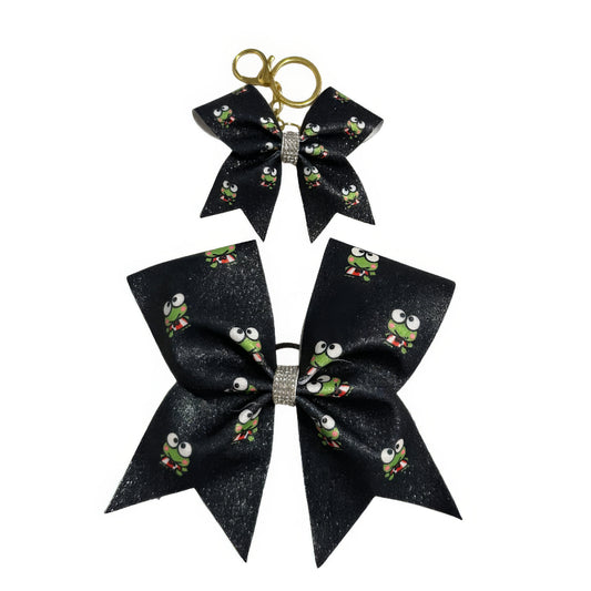 Black Green Frog Cheer Bow Hair Accessory