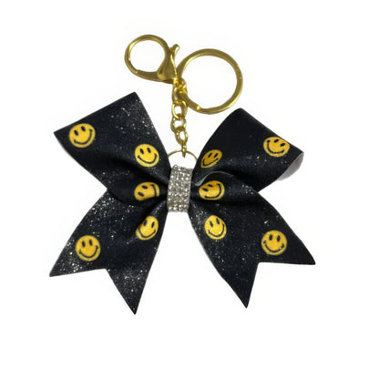 Black Smiley Face Cheer Bow Hair Accessory