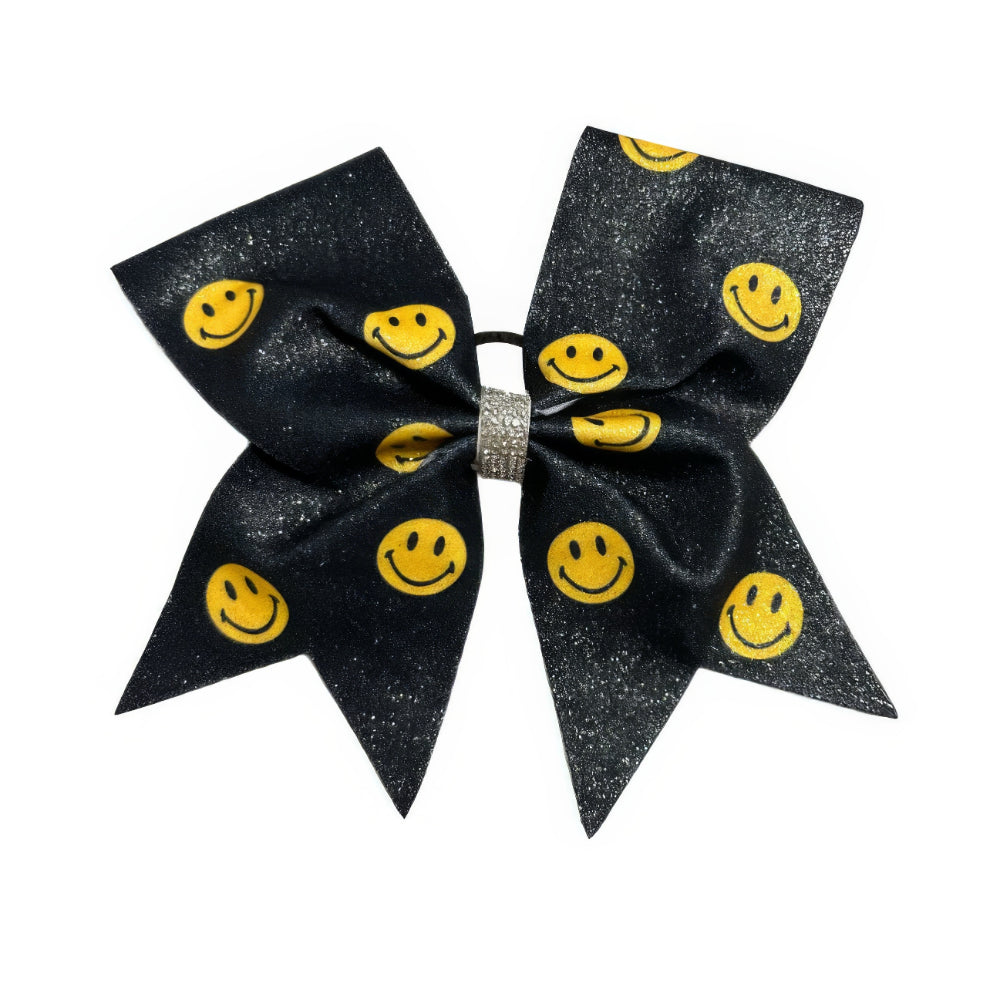 Black Smiley Face Cheer Bow Hair Accessory