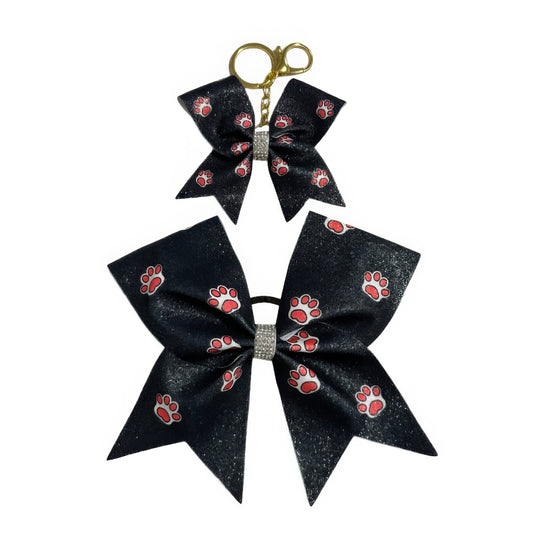 Black and Red Paw Print Cheer Bow Hair Accessory