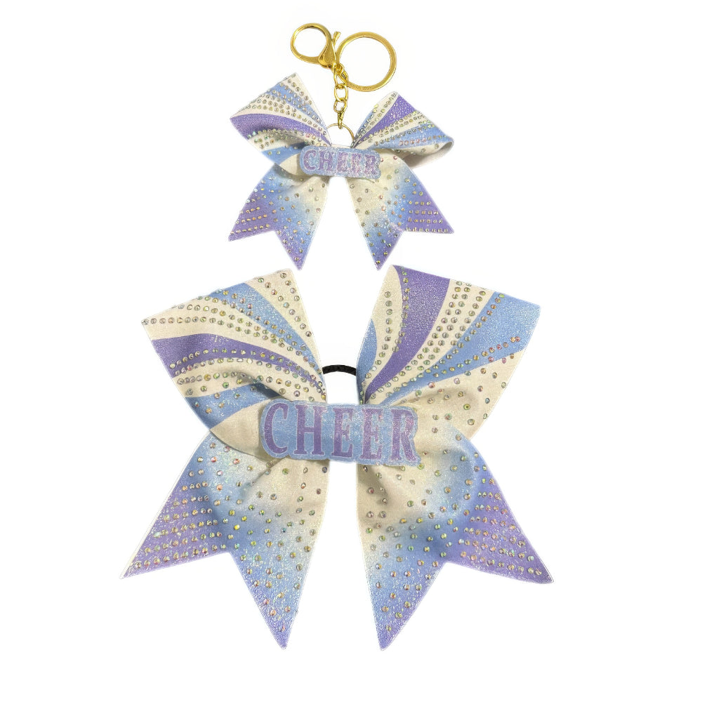 Purple & Teal Cheer Bow Hair Accessory with Glittering Rhinestones