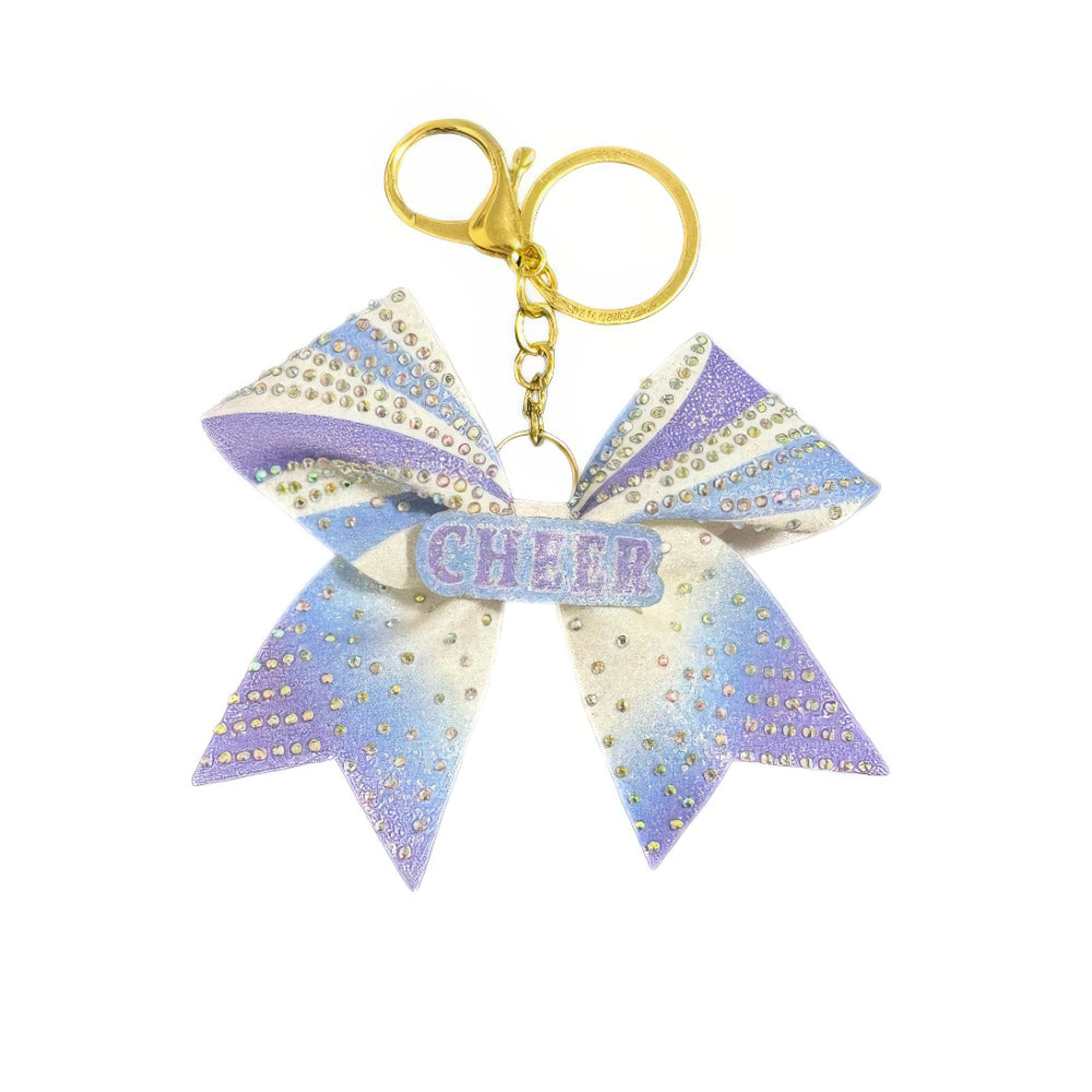 Purple & Teal Cheer Bow Hair Accessory with Glittering Rhinestones