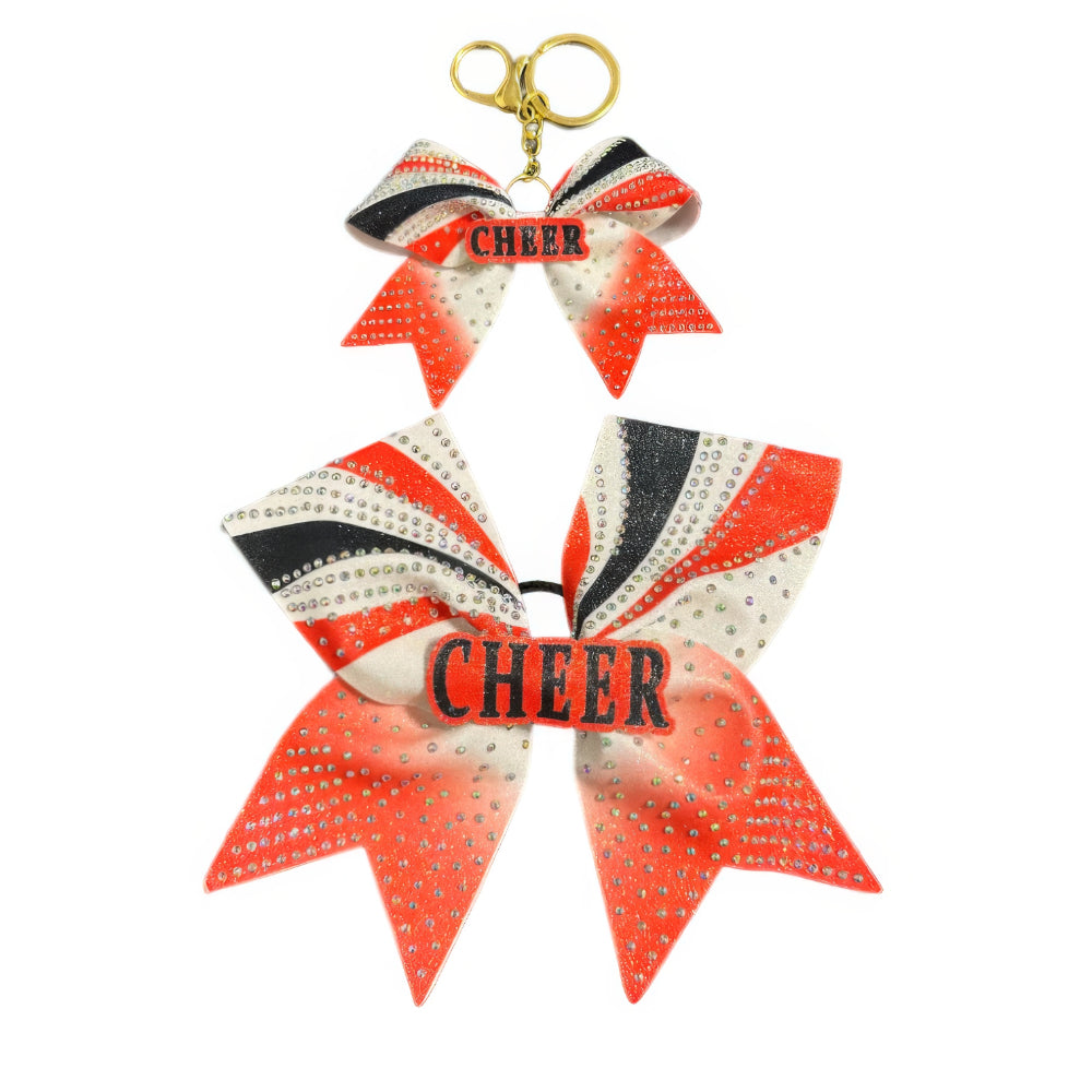 Red Cheer Bow Hair Accessory with Glittering Rhinestones