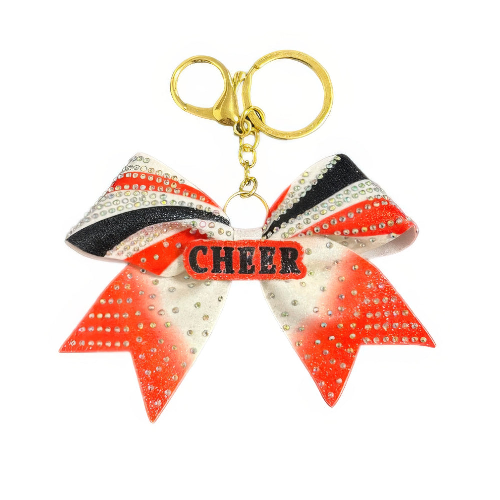 Red Cheer Bow Hair Accessory with Glittering Rhinestones