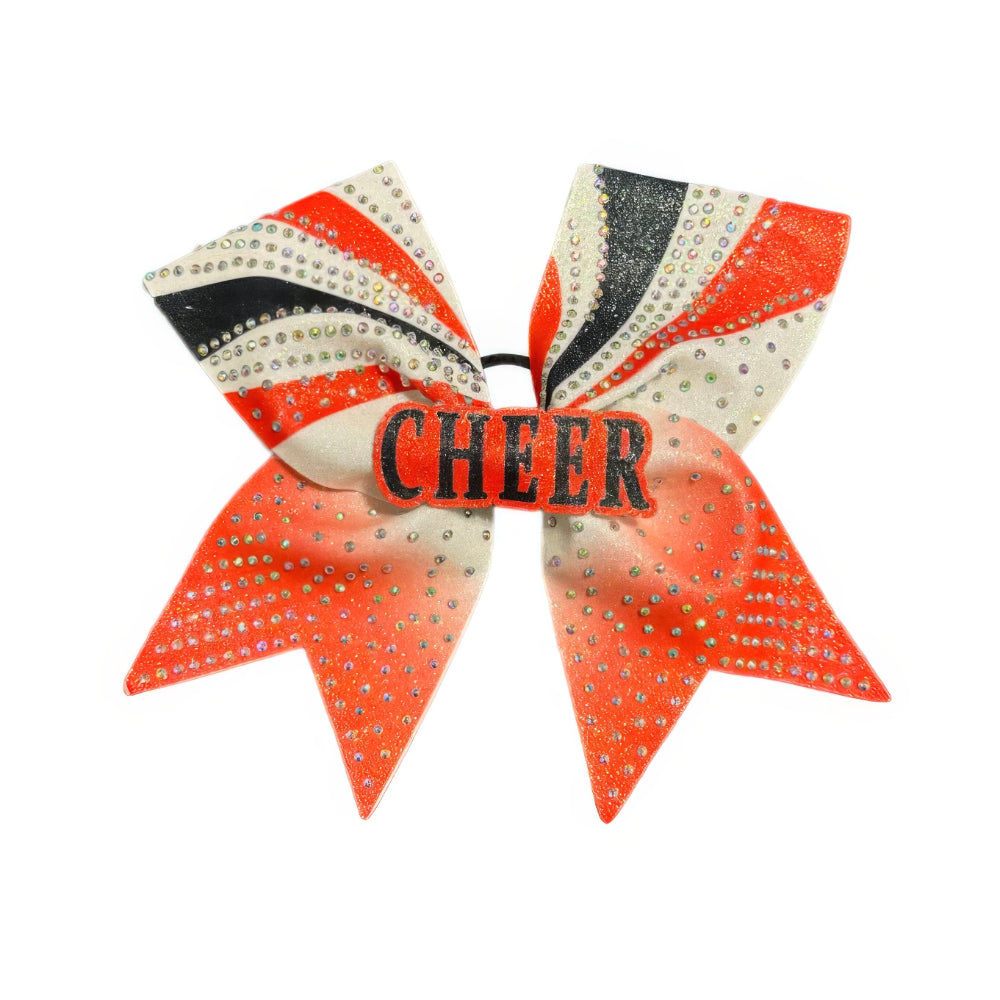 Red Cheer Bow Hair Accessory with Glittering Rhinestones