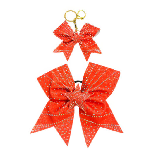 Red Star Cheer Bow Hair Accessory with Glittering Rhinestones