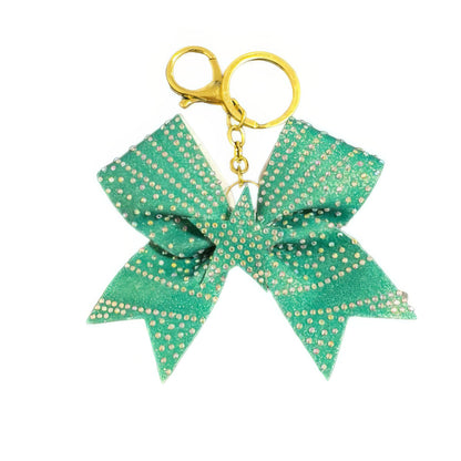 Green Star Cheer Bow Hair Accessory with Glittering Rhinestones