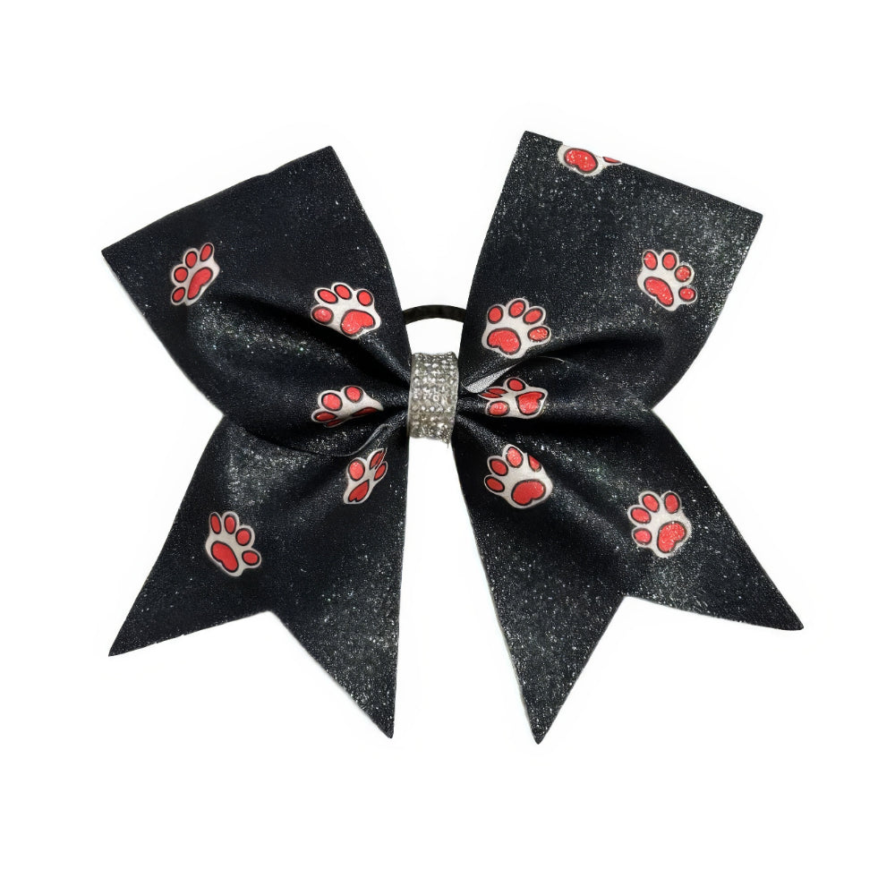 Black and Red Paw Print Cheer Bow Hair Accessory