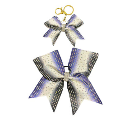 Purple, Black & White Cheer Bow Hair Accessory with Glittering Rhinestones