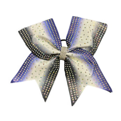 Purple, Black & White Cheer Bow Hair Accessory with Glittering Rhinestones