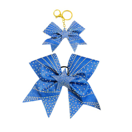 Sparkling Blue Star Cheer Bow Hair Accessory with Glittering Rhinestones