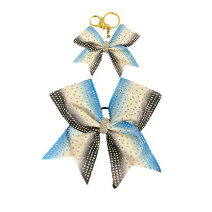 Blue, Black & White Cheer Bow Hair Accessory with Glittering Rhinestones