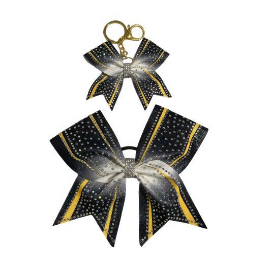 Black and Yellow Cheer Bow Hair Accessory with Glittering Rhinestones