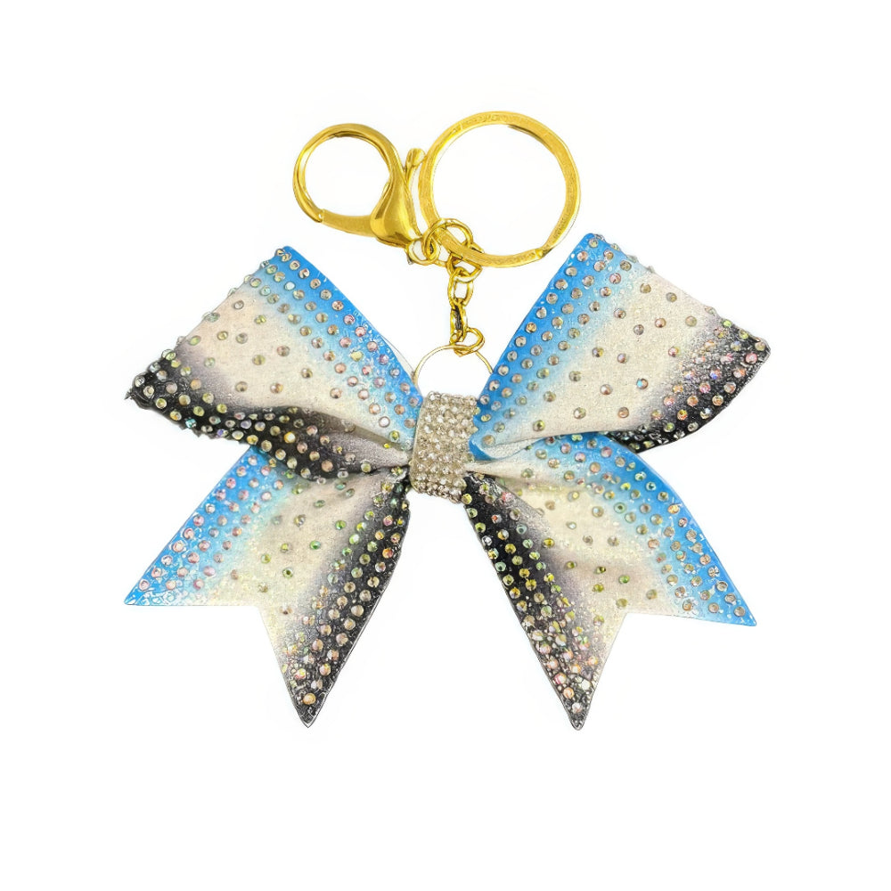 Blue, Black & White Cheer Bow Hair Accessory with Glittering Rhinestones