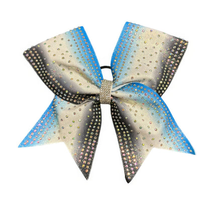 Blue, Black & White Cheer Bow Hair Accessory with Glittering Rhinestones