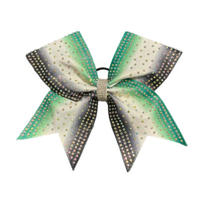 Green, Black & White Cheer Bow Hair Accessory with Glittering Rhinestones