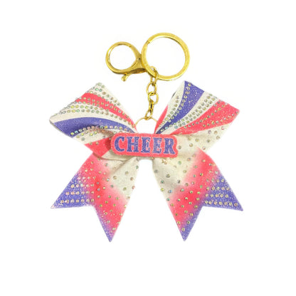 Pink, Purple & White Cheer Bow Hair Accessory with Glittering Rhinestones