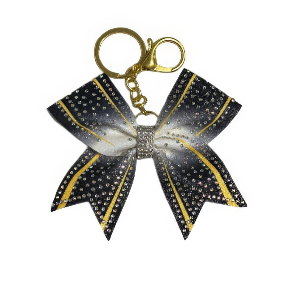 Black and Yellow Cheer Bow Hair Accessory with Glittering Rhinestones