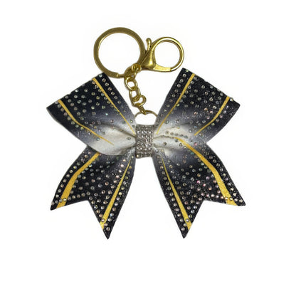 Black and Yellow Cheer Bow Hair Accessory with Glittering Rhinestones