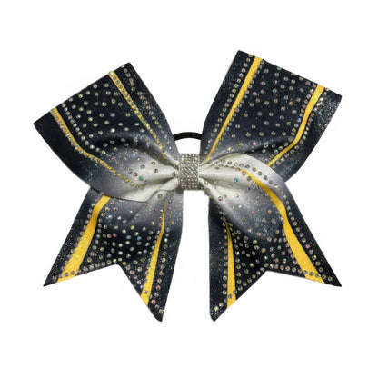 Black and Yellow Cheer Bow Hair Accessory with Glittering Rhinestones