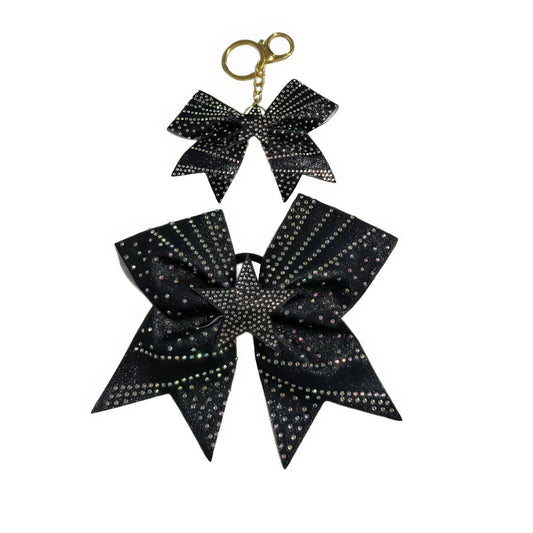 Black Star Cheer Bow Hair Accessory with Glittering Rhinestones