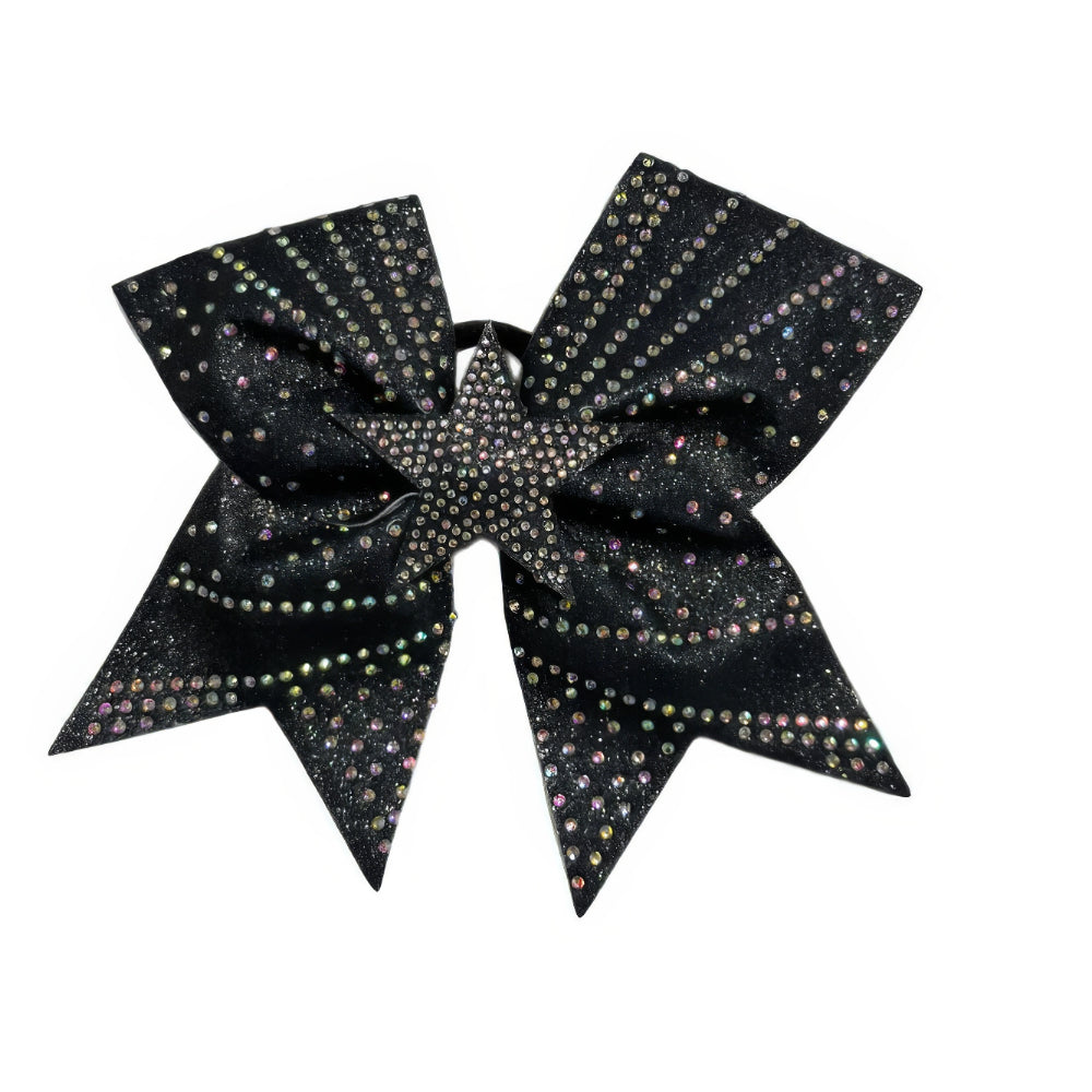 Black Star Cheer Bow Hair Accessory with Glittering Rhinestones