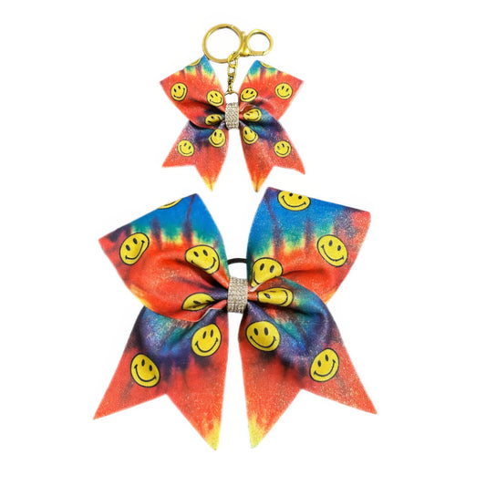 Smiley Tie-Dye Cheer Bow  Hair Accessory