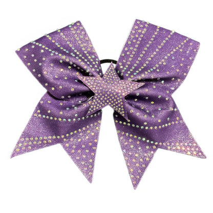 Sparkling Purple Star Cheer Bow Hair Accessory with Glittering Rhinestones