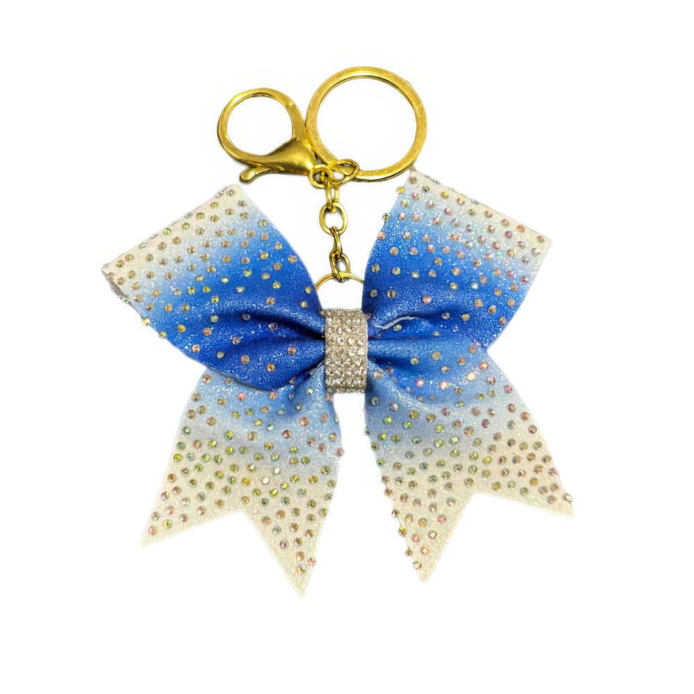 Blue Gradient Cheer Bow Hair Accessory with Glittering Rhinestones