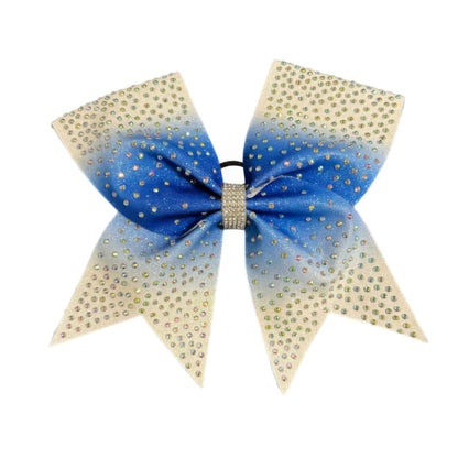 Blue Gradient Cheer Bow Hair Accessory with Glittering Rhinestones