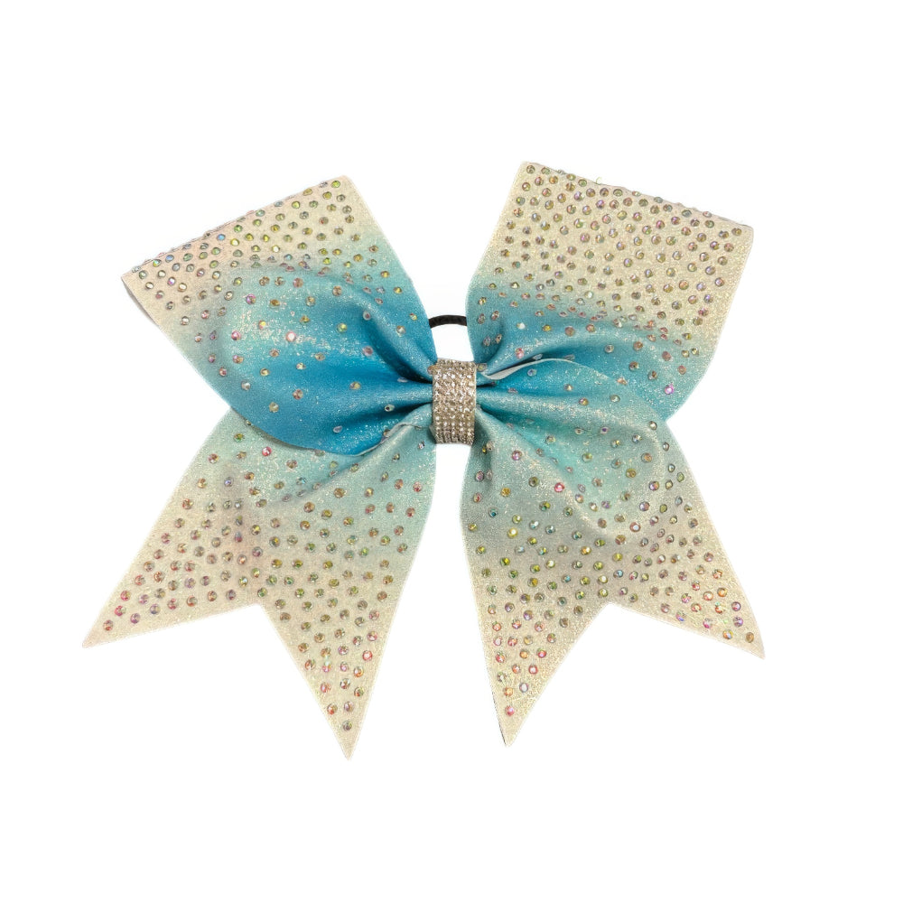 Cream and Blue Cheer Bow Hair Accessory with Glittering Rhinestones