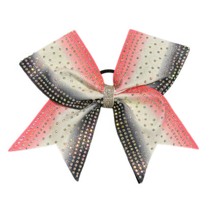 Pink and Black Gradient Cheer Bow Hair Accessory with Glittering Rhinestones