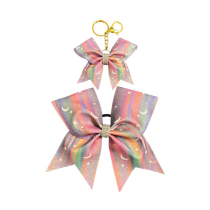 Rainbow Moon and Stars Cheer Bow Hair Accessory