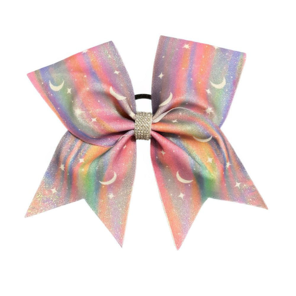 Rainbow Moon and Stars Cheer Bow Hair Accessory