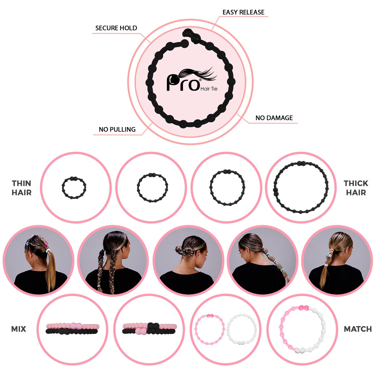 Clear Black Mix Hair Ties (8 Pack) - The Essential Hair Accessory for Every Style