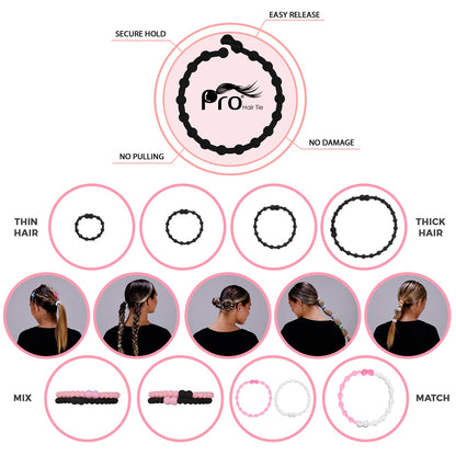 Clear Black Mix PRO Hair Ties (6-Pack): Sleek Versatility for Every Style