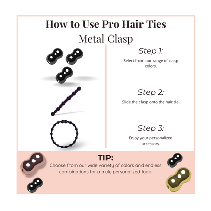 Pro Hair Ties SILVER Metal Clasp for Secure Hold and Customizable, Non-Slip, Versatile (Pack of 3)