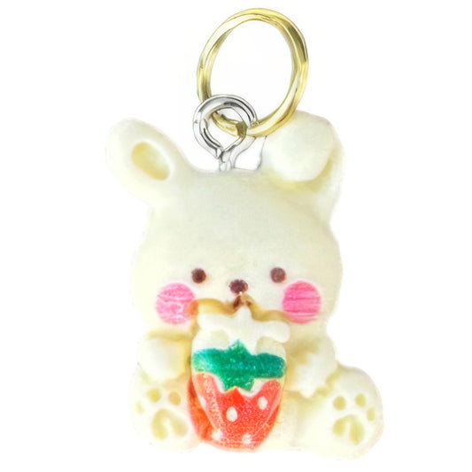 Bunny with Strawberry Keyhole Bracelet Charm